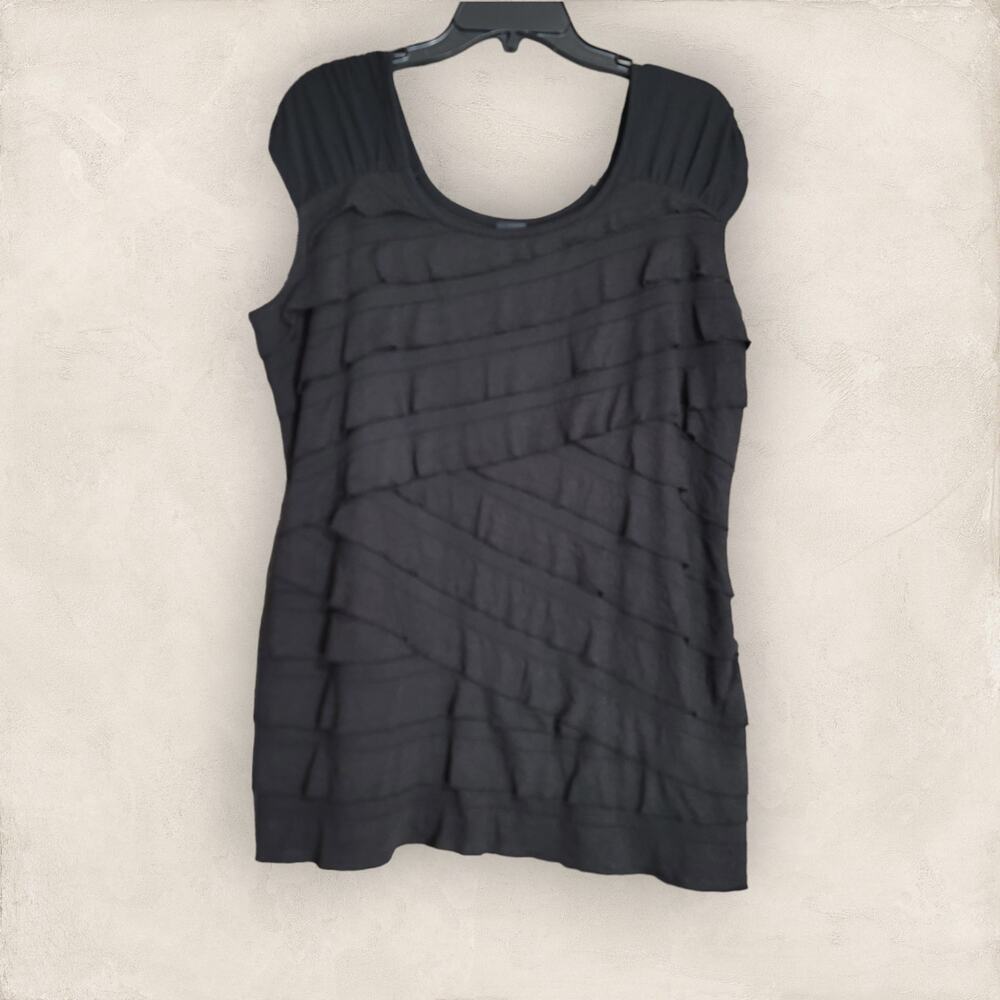 Rafaella Black Scoop Layer Ruffle Capped Sleeves Top Size XL